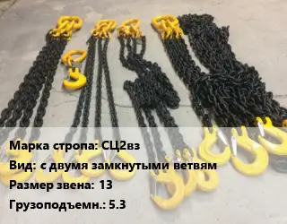 Строп цепной СЦ2вз с двумя замкнутыми ветвям Звено:13 Грузопод.5.3